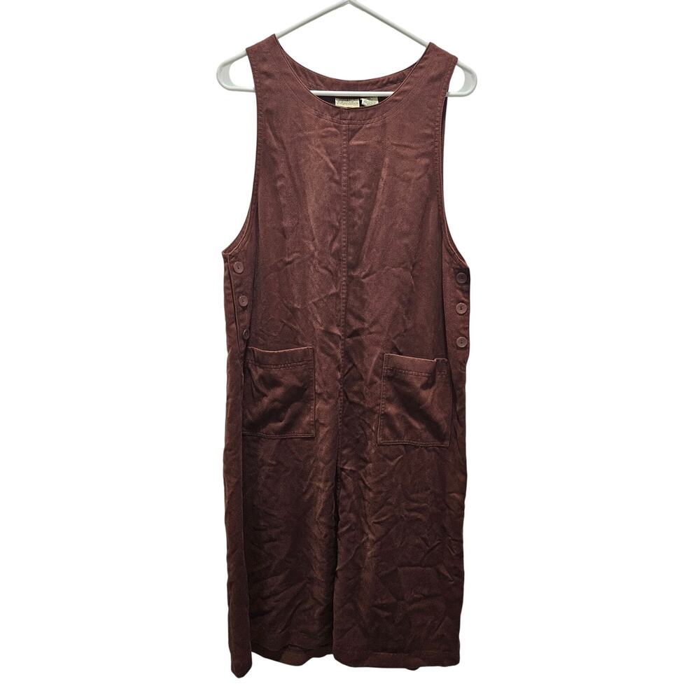 St. John's Bay Faux Suede Jumper Dress Brown 12P 90s Y2K Pockets